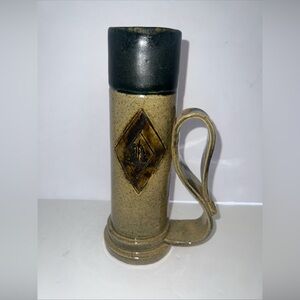 Flared Carved Hand Vase Signed Studio Pottery Decanter 1992 Curve Handle 9.25”